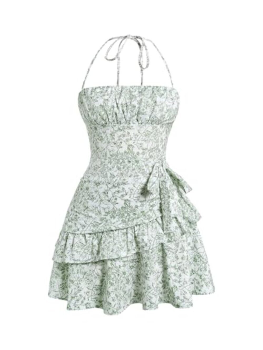 Floral Halter Tie Back Sleeveless Cami Mini Dress Tiered Summer